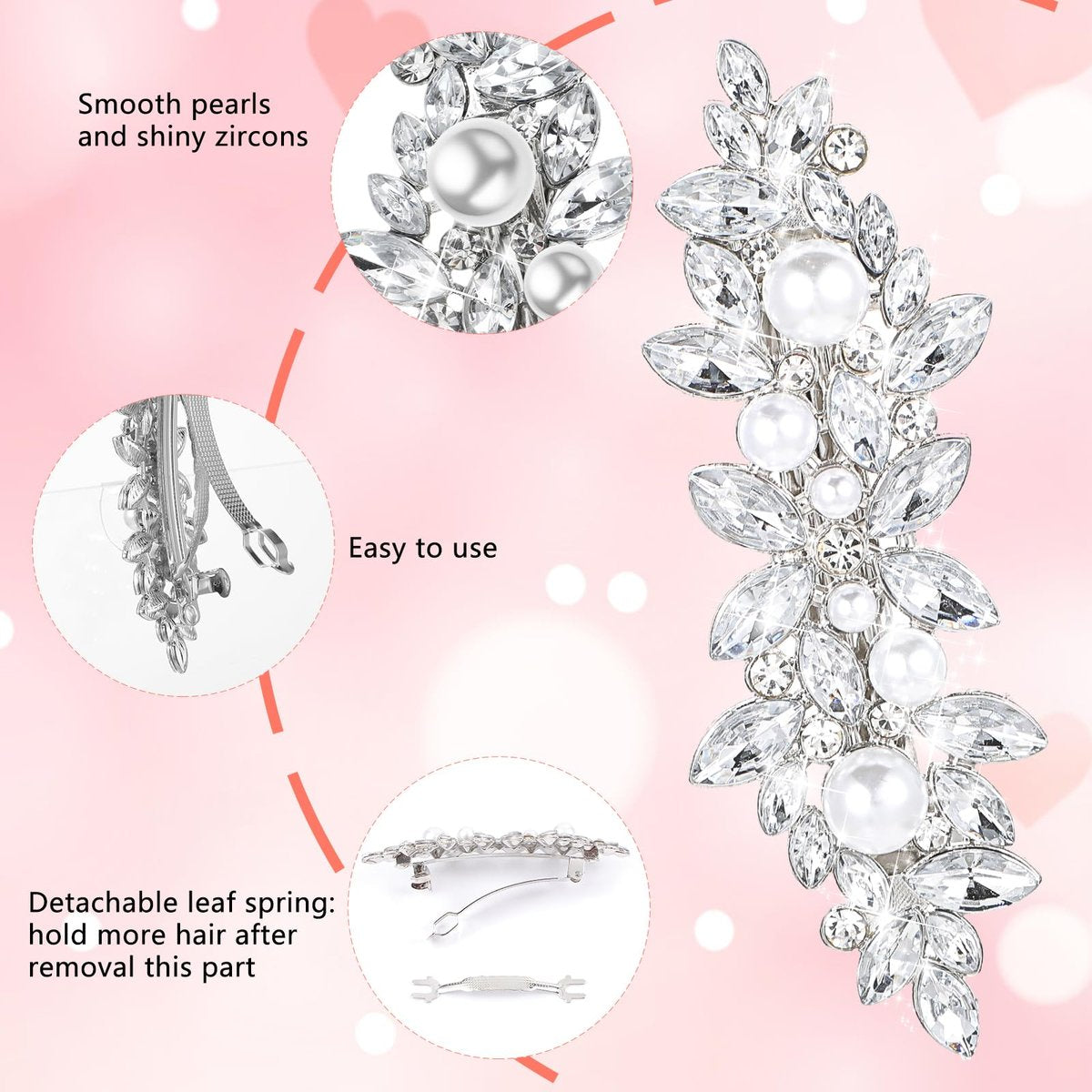 Nogeqi 4PCS Sparkly Rhinestone Hair Clips for Women - Silver Flower Crystal Hair Clips, Metal Alloy Rhinestone Barrettes for Wedding, Party, Everyday - görsel 9