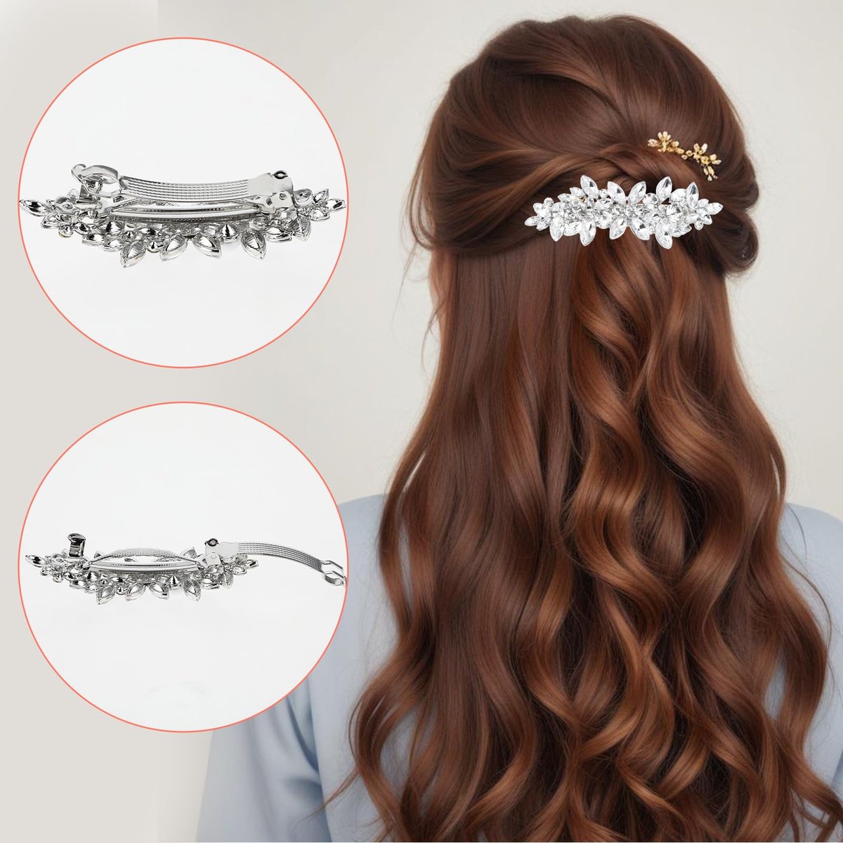 Nogeqi 4PCS Sparkly Rhinestone Hair Clips for Women - Silver Flower Crystal Hair Clips, Metal Alloy Rhinestone Barrettes for Wedding, Party, Everyday - görsel 7