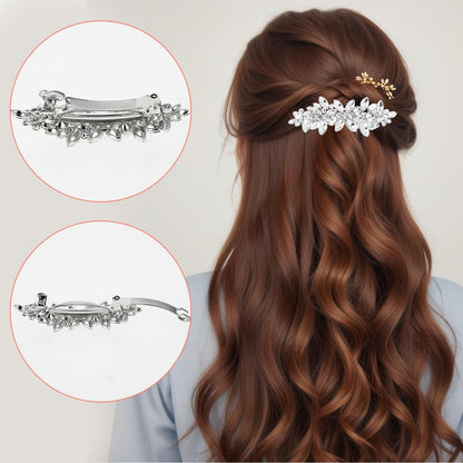 Nogeqi 4PCS Sparkly Rhinestone Hair Clips for Women - Silver Flower Crystal Hair Clips, Metal Alloy Rhinestone Barrettes for Wedding, Party, Everyday