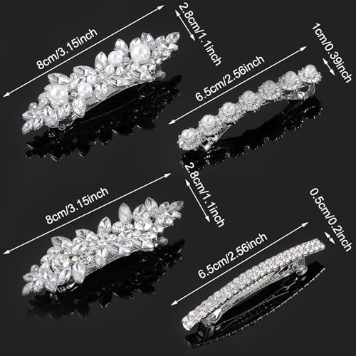 Nogeqi 4PCS Sparkly Rhinestone Hair Clips for Women - Silver Flower Crystal Hair Clips, Metal Alloy Rhinestone Barrettes for Wedding, Party, Everyday - görsel 6