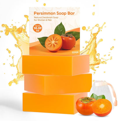GPP Persimmon Soap Bar for Body Odor Control – 3 Pack Natural Deodorizing Soap for Women & Men, Eliminates Old People Smell, 3.53 oz Each