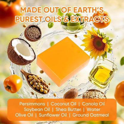 GPP Persimmon Soap Bar for Body Odor Control – 3 Pack Natural Deodorizing Soap for Women & Men, Eliminates Old People Smell, 3.53 oz Each