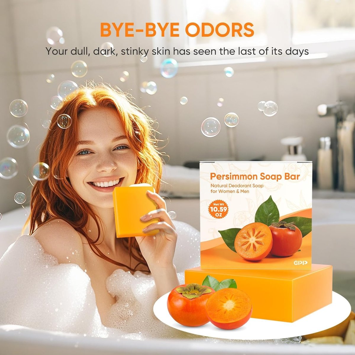 GPP Persimmon Soap Bar for Body Odor Control – 3 Pack Natural Deodorizing Soap for Women & Men, Eliminates Old People Smell, 3.53 oz Each - görsel 5