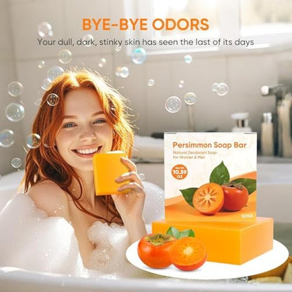 GPP Persimmon Soap Bar for Body Odor Control – 3 Pack Natural Deodorizing Soap for Women & Men, Eliminates Old People Smell, 3.53 oz Each