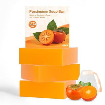 GPP Persimmon Soap Bar for Body Odor Control – 3 Pack Natural Deodorizing Soap for Women & Men, Eliminates Old People Smell, 3.53 oz Each
