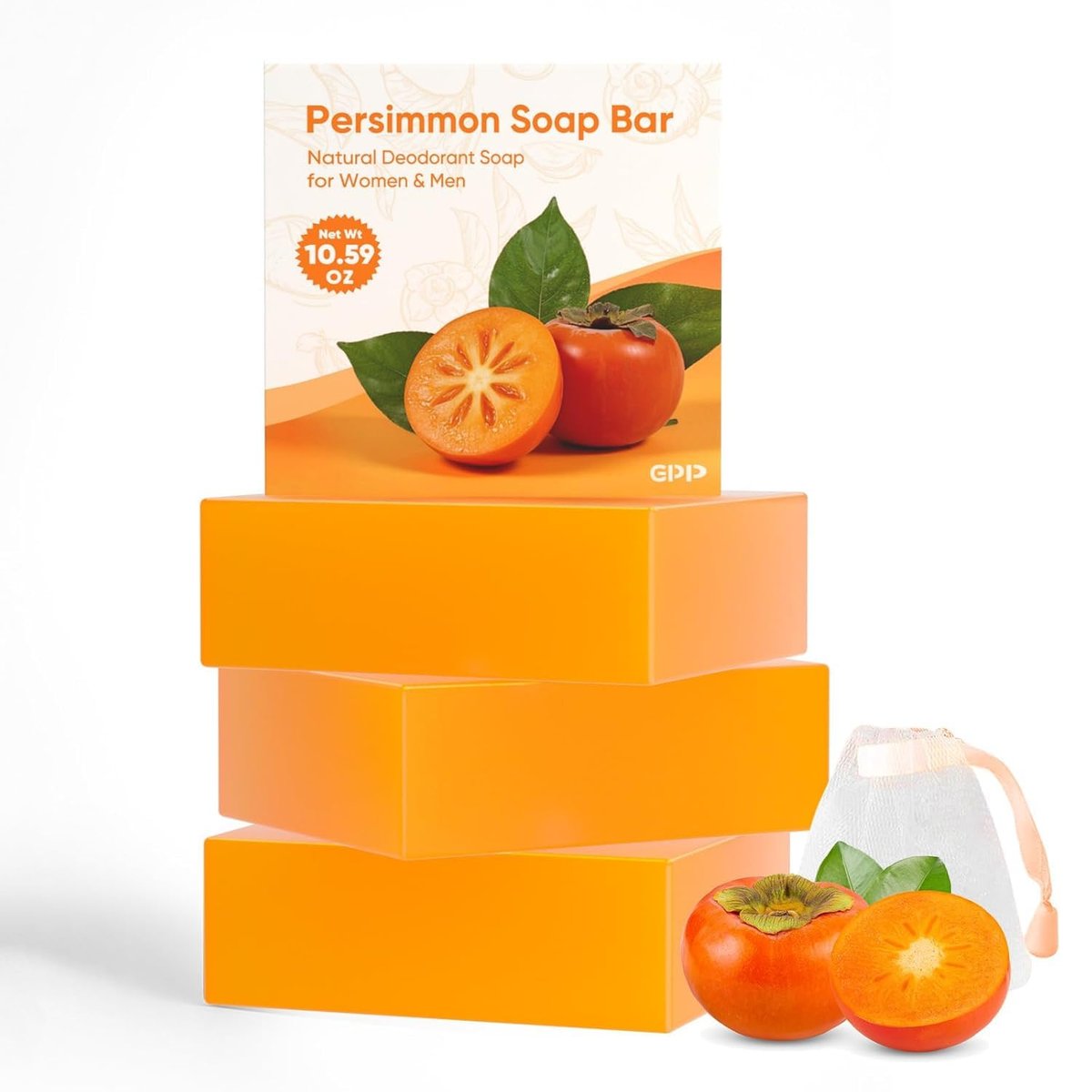 GPP Persimmon Soap Bar for Body Odor Control – 3 Pack Natural Deodorizing Soap for Women & Men, Eliminates Old People Smell, 3.53 oz Each - görsel 15