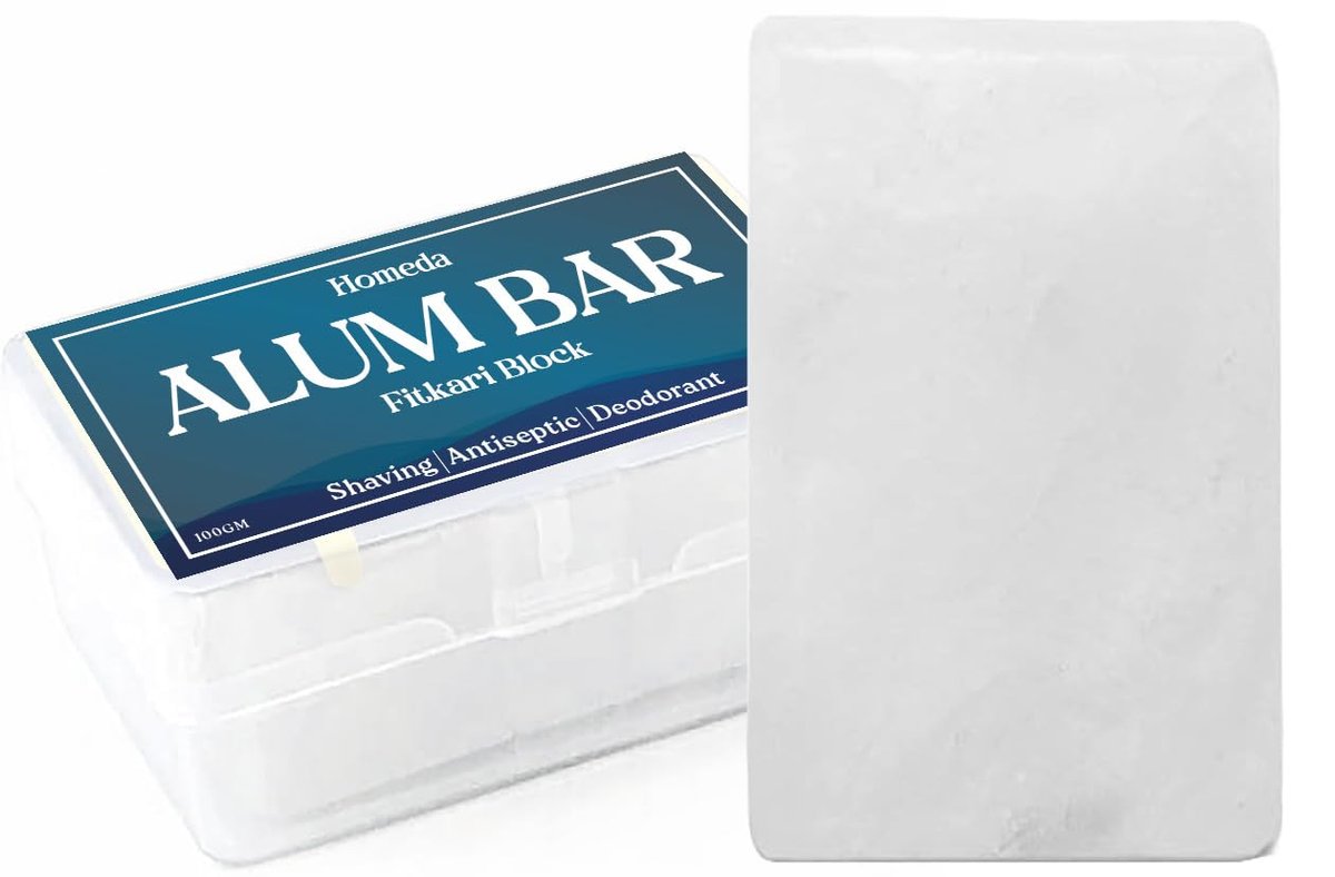Homeda Alum Block for Shaving - Natural Alum Stone for Face & Underarm, Fitkari Deodorant for Men & Women with Storage Case (100g) - görsel 2