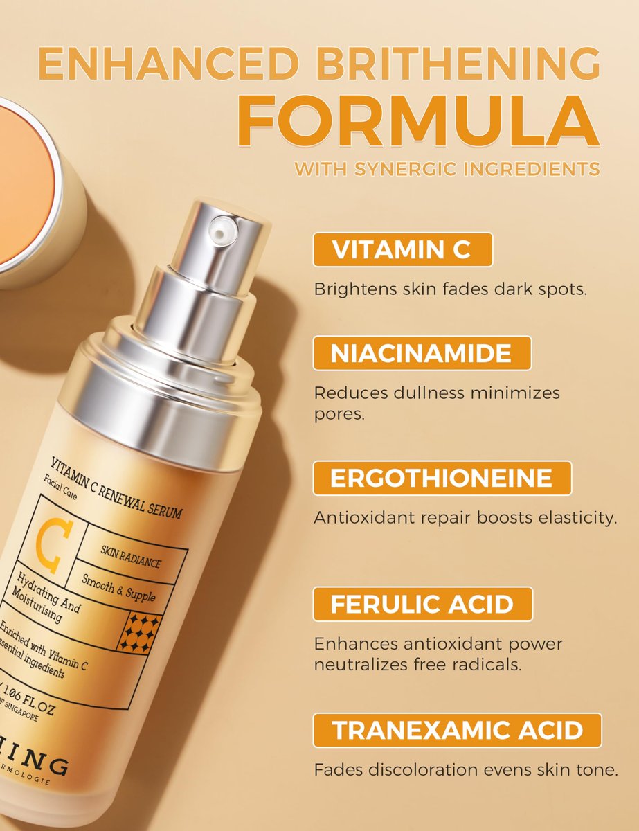 NING DERMOLOGIE Vitamin C Serum with Niacinamide & Ethyl Ascorbic Acid: Brightening, Moisturizing Face Serum for Dark Spots, Hyperpigmentation & Anti-Aging Treatment | Korean Synergy Formula 1.01oz Avelisse