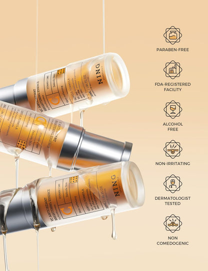 NING DERMOLOGIE Vitamin C Serum with Niacinamide & Ethyl Ascorbic Acid: Brightening, Moisturizing Face Serum for Dark Spots, Hyperpigmentation & Anti-Aging Treatment | Korean Synergy Formula 1.01oz Avelisse