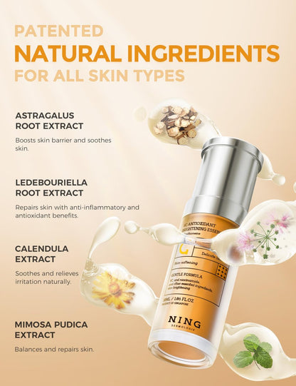 NING DERMOLOGIE Vitamin C Serum with Niacinamide & Ethyl Ascorbic Acid: Brightening, Moisturizing Face Serum for Dark Spots, Hyperpigmentation & Anti-Aging Treatment | Korean Synergy Formula 1.01oz Avelisse