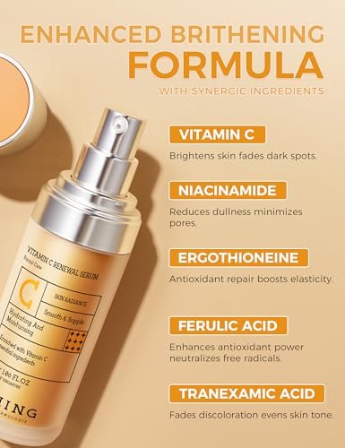 NING DERMOLOGIE Vitamin C Serum with Niacinamide & Ethyl Ascorbic Acid: Brightening, Moisturizing Face Serum for Dark Spots, Hyperpigmentation & Anti-Aging Treatment | Korean Synergy Formula 1.01oz Avelisse