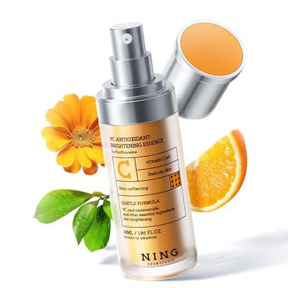 NING DERMOLOGIE Vitamin C Serum with Niacinamide & Ethyl Ascorbic Acid: Brightening, Moisturizing Face Serum for Dark Spots, Hyperpigmentation & Anti-Aging Treatment | Korean Synergy Formula 1.01oz Avelisse