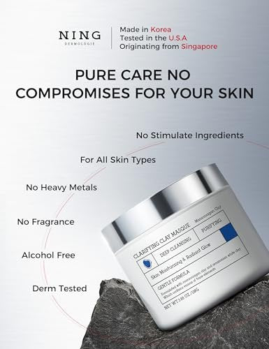 NING DERMOLOGIE Clay Mask for Face & Sensitive Skin - Triple Mud Formula, Deep Cleans Pores, Reduces Acne, Balances Oil & Improves Texture - 3.88 Oz