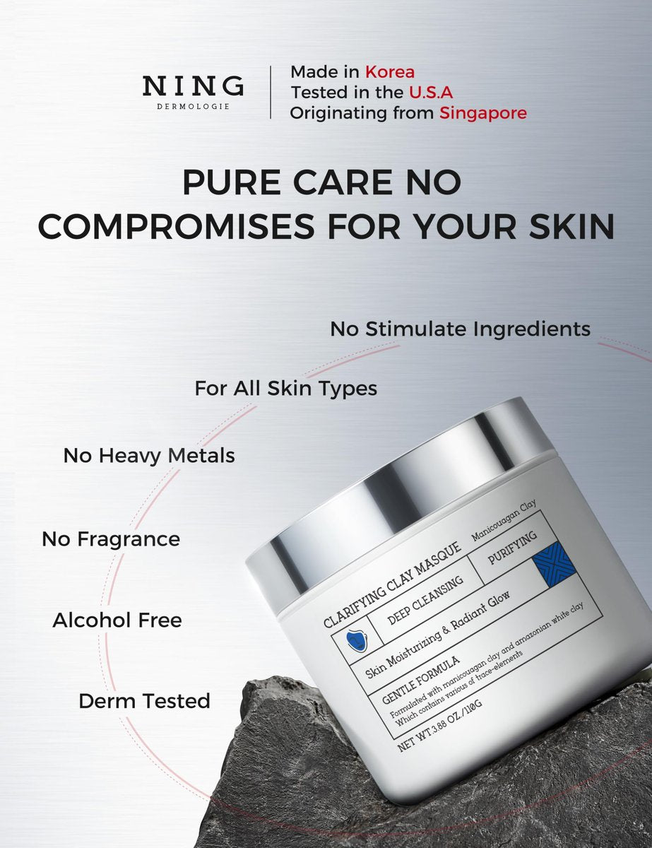 NING DERMOLOGIE Clay Mask for Face & Sensitive Skin - Triple Mud Formula, Deep Cleans Pores, Reduces Acne, Balances Oil & Improves Texture - 3.88 Oz - görsel 3
