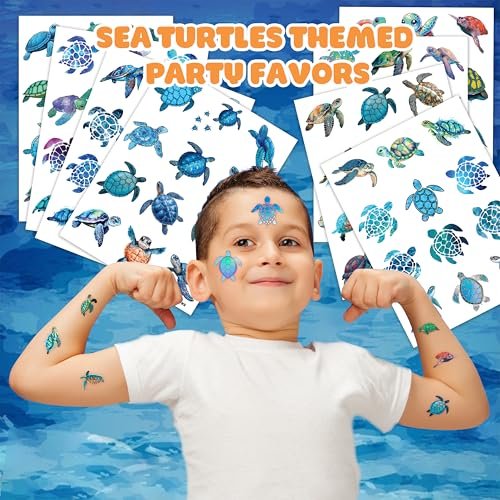 Sea Turtle Temporary Tattoos 8 Sheets 96PCS Ocean Party Decorations Supplies Favors Under Sea Theme Birthday Cute Stickers Gifts for Boys Girls Class School Prizes Carnival Avelisse