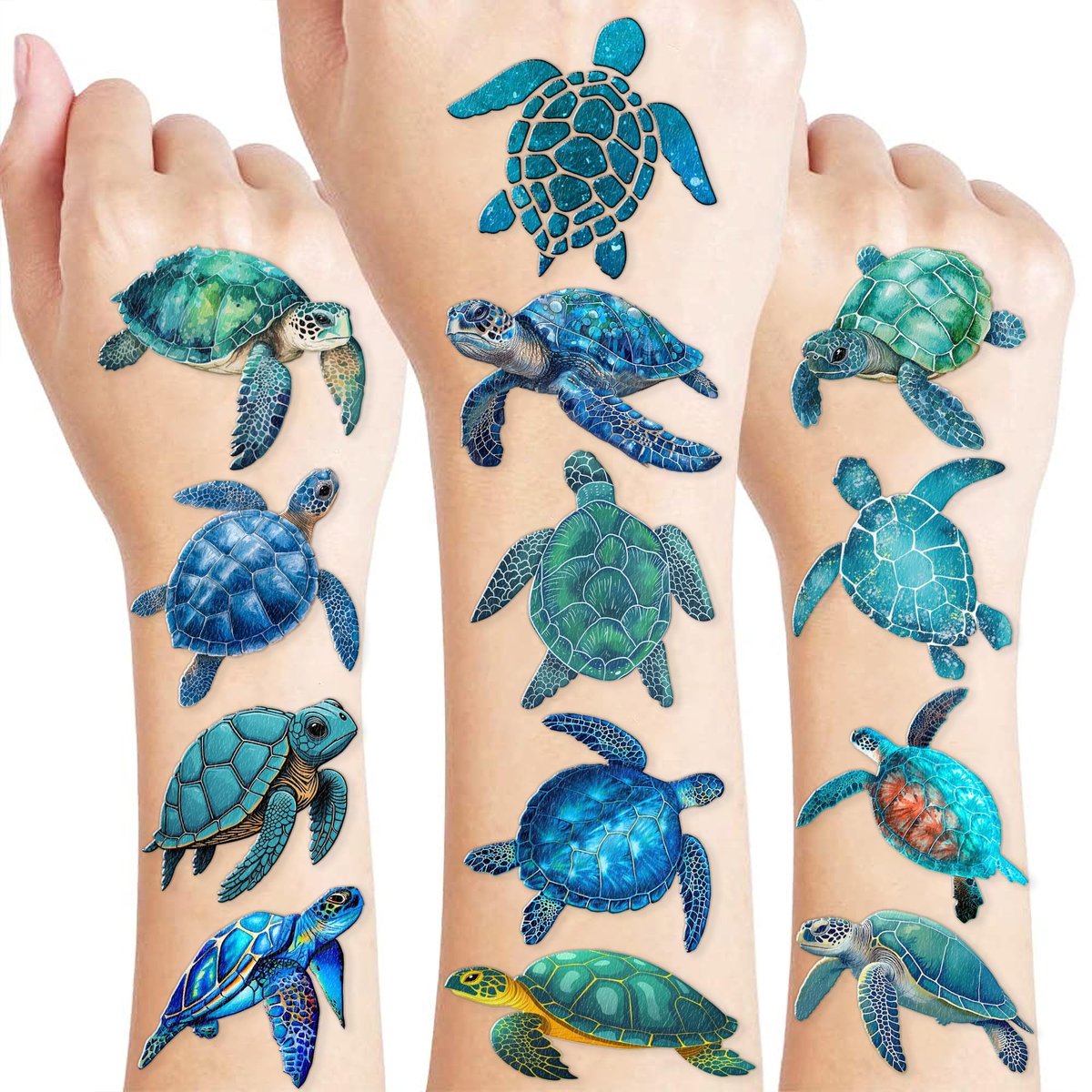 Sea Turtle Temporary Tattoos 8 Sheets 96PCS Ocean Party Decorations Supplies Favors Under Sea Theme Birthday Cute Stickers Gifts for Boys Girls Class School Prizes Carnival Avelisse