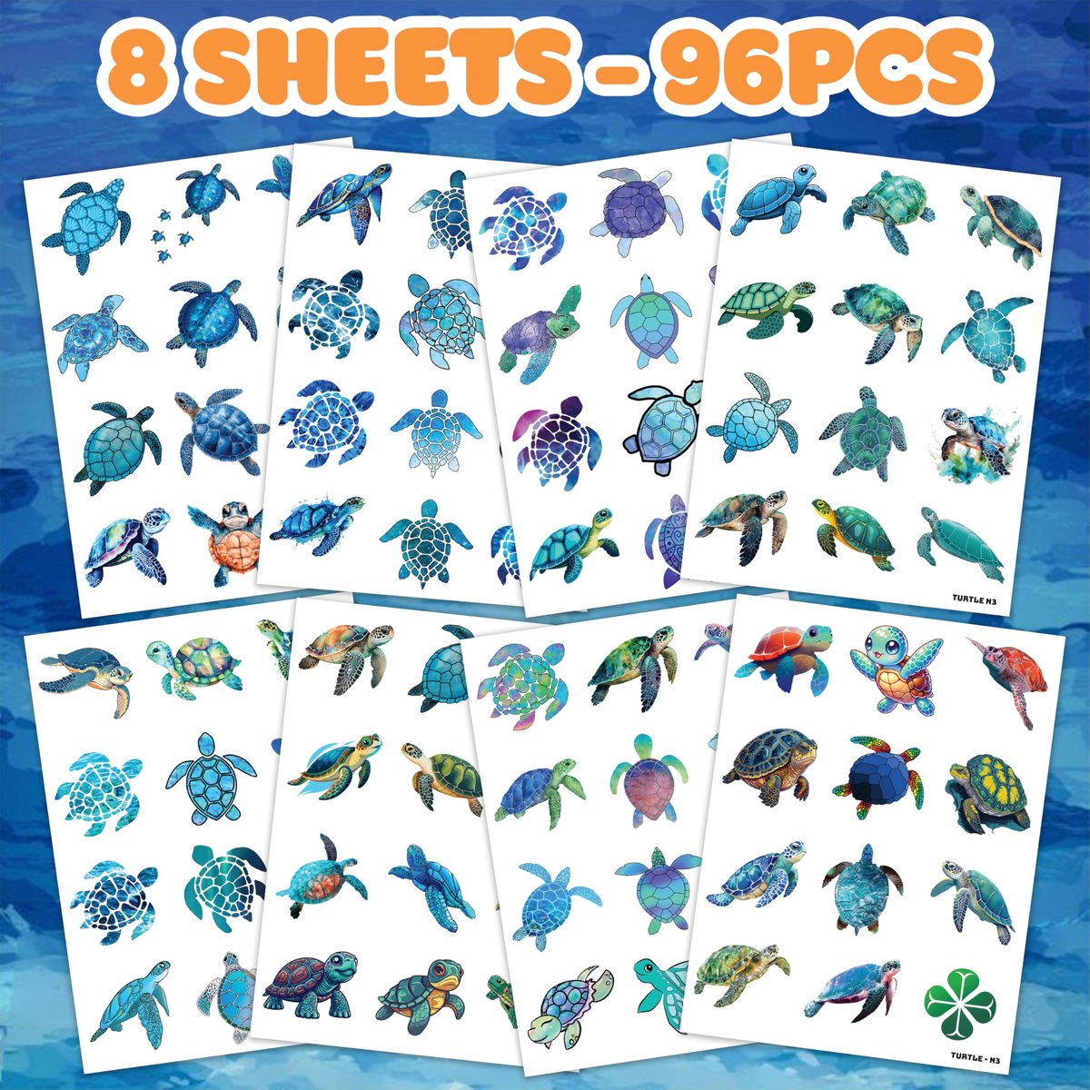 Sea Turtle Temporary Tattoos 8 Sheets 96PCS Ocean Party Decorations Supplies Favors Under Sea Theme Birthday Cute Stickers Gifts for Boys Girls Class School Prizes Carnival Avelisse