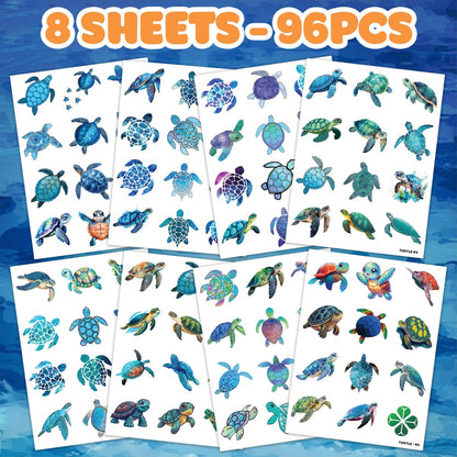 Sea Turtle Temporary Tattoos 8 Sheets 96PCS Ocean Party Decorations Supplies Favors Under Sea Theme Birthday Cute Stickers Gifts for Boys Girls Class School Prizes Carnival Avelisse