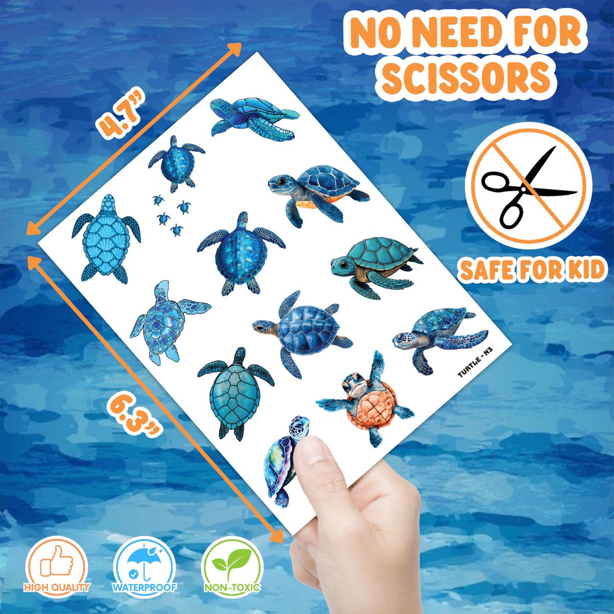 Sea Turtle Temporary Tattoos 8 Sheets 96PCS Ocean Party Decorations Supplies Favors Under Sea Theme Birthday Cute Stickers Gifts for Boys Girls Class School Prizes Carnival Avelisse