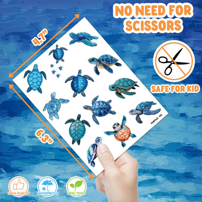 Sea Turtle Temporary Tattoos 8 Sheets 96PCS Ocean Party Decorations Supplies Favors Under Sea Theme Birthday Cute Stickers Gifts for Boys Girls Class School Prizes Carnival Avelisse