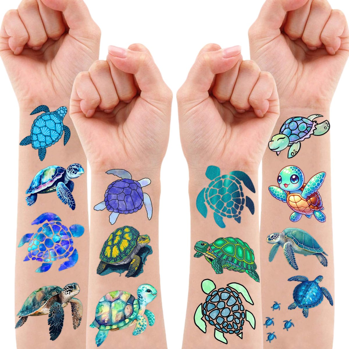 Sea Turtle Temporary Tattoos 8 Sheets 96PCS Ocean Party Decorations Supplies Favors Under Sea Theme Birthday Cute Stickers Gifts for Boys Girls Class School Prizes Carnival Avelisse