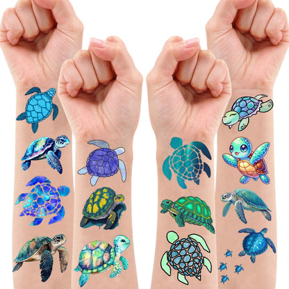 Sea Turtle Temporary Tattoos 8 Sheets 96PCS Ocean Party Decorations Supplies Favors Under Sea Theme Birthday Cute Stickers Gifts for Boys Girls Class School Prizes Carnival Avelisse
