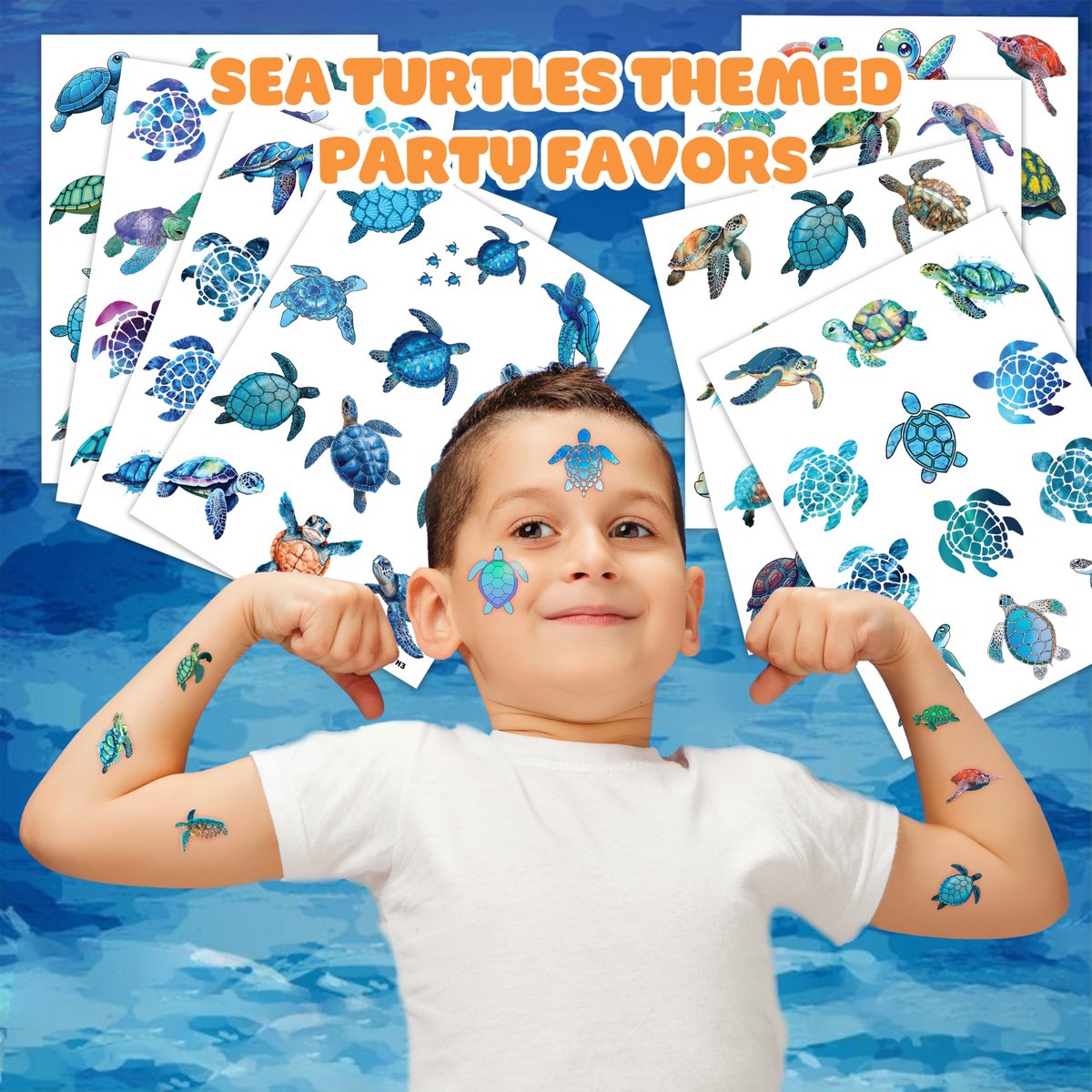 Sea Turtle Temporary Tattoos 8 Sheets 96PCS Ocean Party Decorations Supplies Favors Under Sea Theme Birthday Cute Stickers Gifts for Boys Girls Class School Prizes Carnival Avelisse