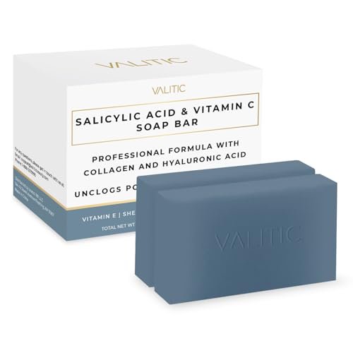 VALITIC Salicylic Acid & Vitamin C Soap Bar 2-Pack – Exfoliating Face & Body Wash for Blackheads, Pores & Blemish-Prone Skin with Collagen, Hyaluronic Acid, Vitamin E Avelisse
