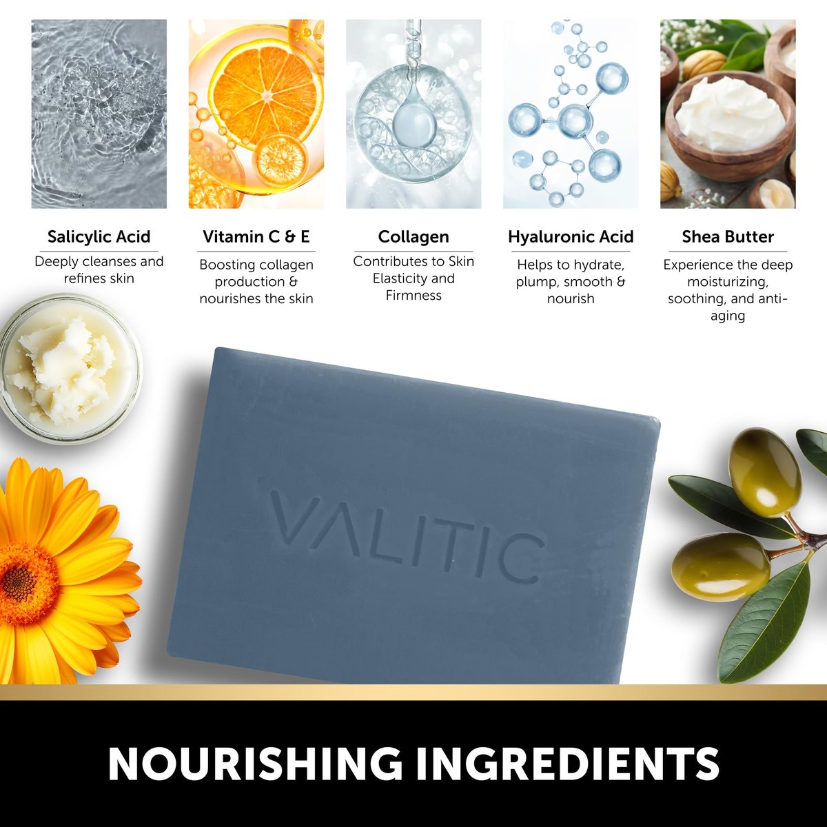 VALITIC Salicylic Acid & Vitamin C Soap Bar 2-Pack – Exfoliating Face & Body Wash for Blackheads, Pores & Blemish-Prone Skin with Collagen, Hyaluronic Acid, Vitamin E Avelisse