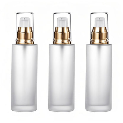 Doromy 3Pcs Frosted Glass Lotion Pump Bottles – Refillable Travel Containers 60ml/2oz with Pump Dispensers for Cream, Emulsion, Essential Oils