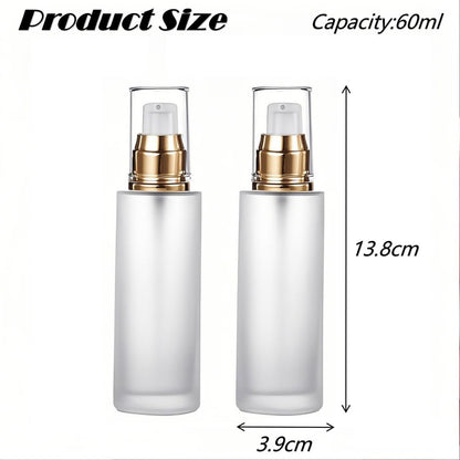 Doromy 3Pcs Frosted Glass Lotion Pump Bottles – Refillable Travel Containers 60ml/2oz with Pump Dispensers for Cream, Emulsion, Essential Oils