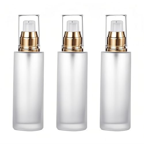 Doromy 3Pcs Frosted Glass Lotion Pump Bottles – Refillable Travel Containers 60ml/2oz with Pump Dispensers for Cream, Emulsion, Essential Oils - görsel 2