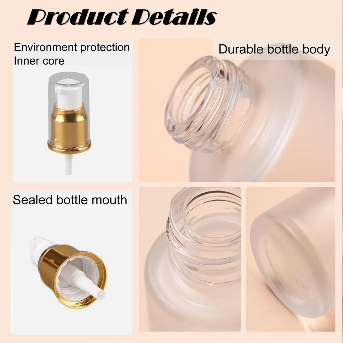 Doromy 3Pcs Frosted Glass Lotion Pump Bottles – Refillable Travel Containers 60ml/2oz with Pump Dispensers for Cream, Emulsion, Essential Oils - görsel 5