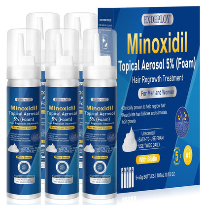 5% Minoxidil Foam for Men with Biotin - 5 Pack, Hair Growth Treatment for Thicker, Fuller Hair & Beard (10.5 oz, 5 Month Supply) Avelisse
