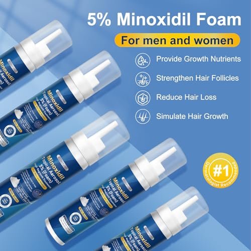 5% Minoxidil Foam for Men with Biotin - 5 Pack, Hair Growth Treatment for Thicker, Fuller Hair & Beard (10.5 oz, 5 Month Supply) Avelisse