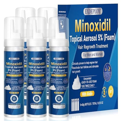 5% Minoxidil Foam for Men with Biotin - 5 Pack, Hair Growth Treatment for Thicker, Fuller Hair & Beard (10.5 oz, 5 Month Supply) Avelisse