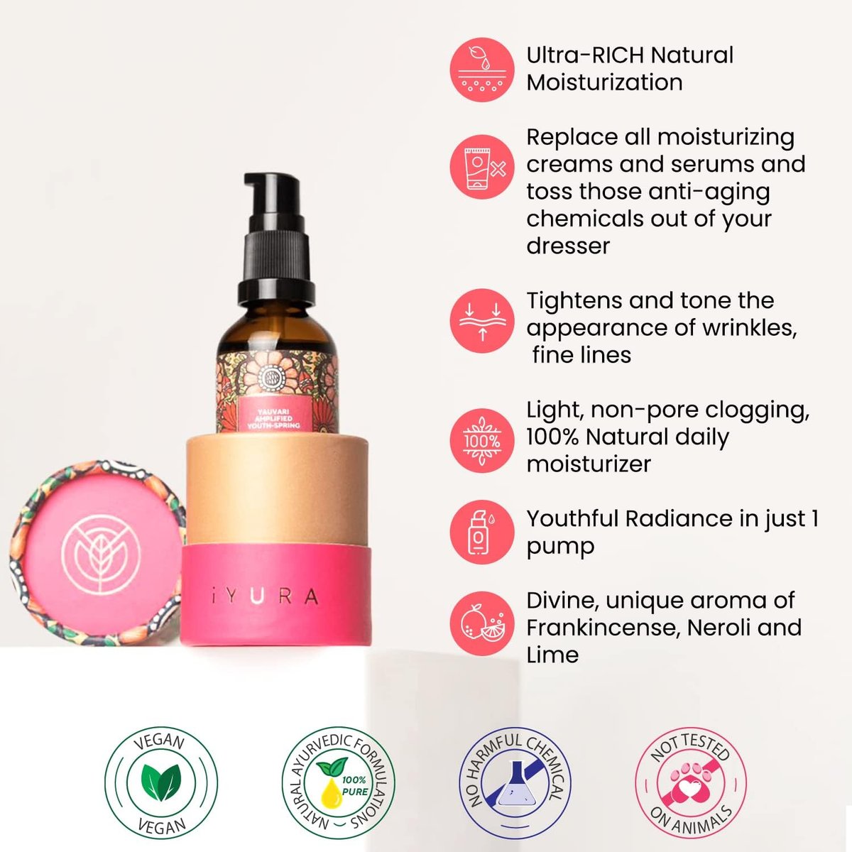 iYURA Yauvari Amplified Youth Spring Face & Neck Moisturizer – Firming Face Oil for Dry, Mature Skin with Black Gram (1.69 fl oz) Avelisse
