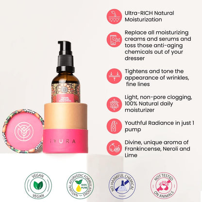 iYURA Yauvari Amplified Youth Spring Face & Neck Moisturizer – Firming Face Oil for Dry, Mature Skin with Black Gram (1.69 fl oz) Avelisse