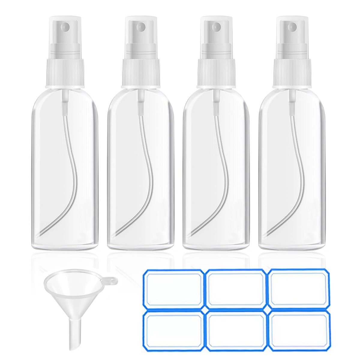 DTDNZKN 4 Pack 2 Oz (50ml) Mini Spray Bottles – Clear Travel Size Spray Bottles, Leak Proof with Funnels and Labels - görsel 1