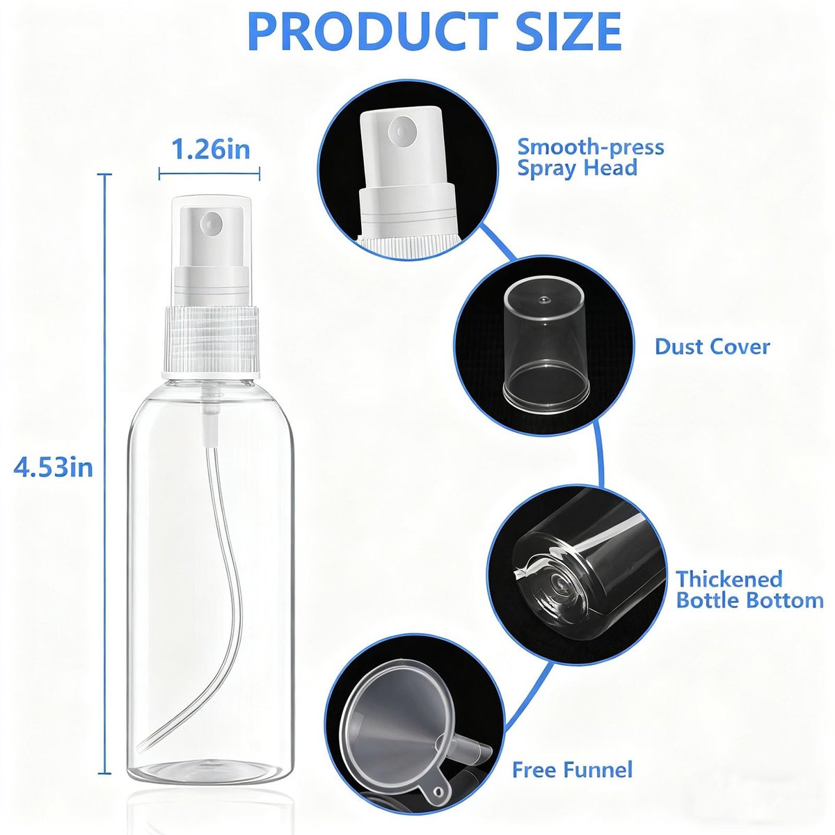 DTDNZKN 4 Pack 2 Oz (50ml) Mini Spray Bottles – Clear Travel Size Spray Bottles, Leak Proof with Funnels and Labels - görsel 3