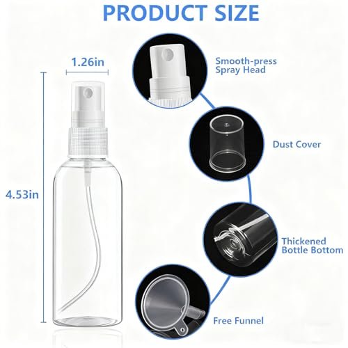 DTDNZKN 4 Pack 2 Oz (50ml) Mini Spray Bottles – Clear Travel Size Spray Bottles, Leak Proof with Funnels and Labels - görsel 4