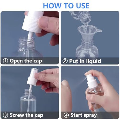 DTDNZKN 4 Pack 2 Oz (50ml) Mini Spray Bottles – Clear Travel Size Spray Bottles, Leak Proof with Funnels and Labels