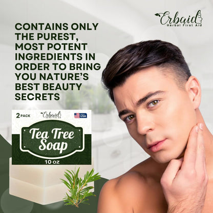 Erbaid Tea Tree Soap Bar – Natural Defense for Face & Body, 5 oz (Pack of 2) – Fights Acne, Soothes Irritation, Deeply Cleansing Hydrating Cleanser