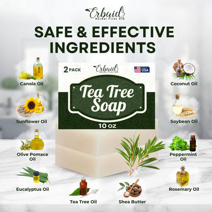 Erbaid Tea Tree Soap Bar – Natural Defense for Face & Body, 5 oz (Pack of 2) – Fights Acne, Soothes Irritation, Deeply Cleansing Hydrating Cleanser