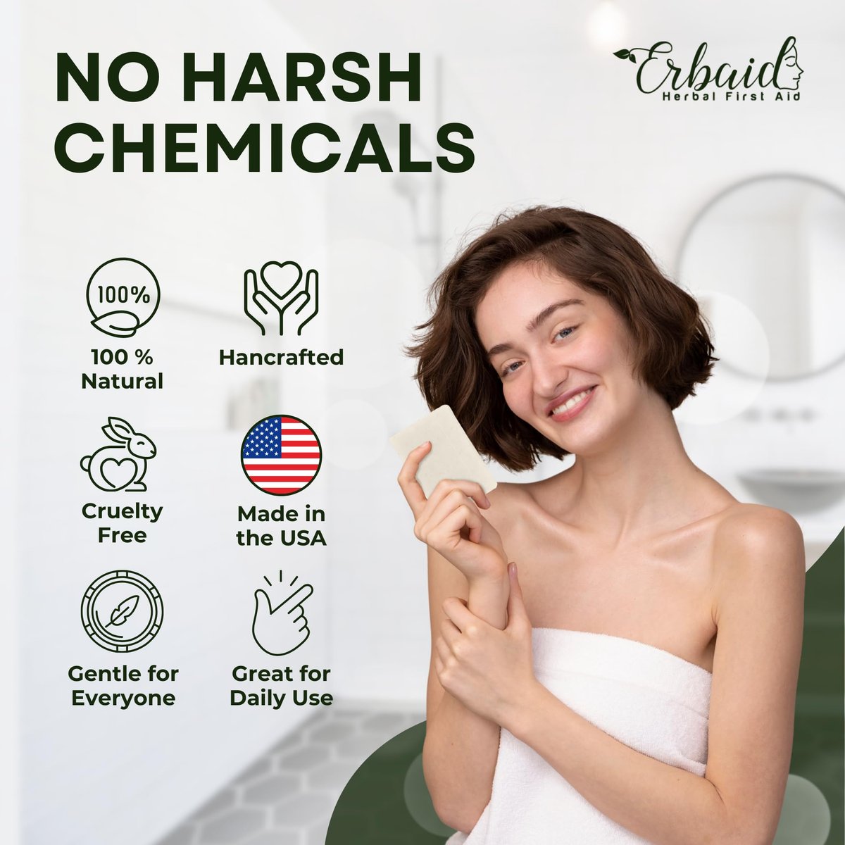 Erbaid Tea Tree Soap Bar – Natural Defense for Face & Body, 5 oz (Pack of 2) – Fights Acne, Soothes Irritation, Deeply Cleansing Hydrating Cleanser - görsel 11