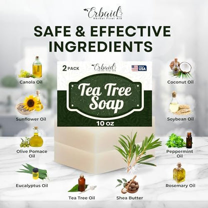 Erbaid Tea Tree Soap Bar – Natural Defense for Face & Body, 5 oz (Pack of 2) – Fights Acne, Soothes Irritation, Deeply Cleansing Hydrating Cleanser