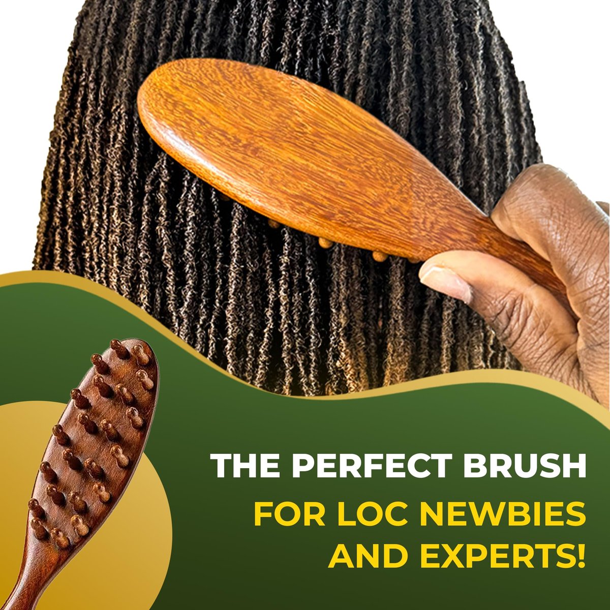 Locsanity Sandalwood Dreadlocks Brush - Natural Wooden Loc Brush with Wide Tooth Bristles for Dreads, Twists, Microlocs & Sisterlocks - Ergonomic Scalp Massage Comb for Detangling & Retwist Avelisse