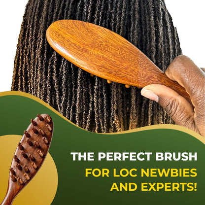 Locsanity Sandalwood Dreadlocks Brush - Natural Wooden Loc Brush with Wide Tooth Bristles for Dreads, Twists, Microlocs & Sisterlocks - Ergonomic Scalp Massage Comb for Detangling & Retwist Avelisse
