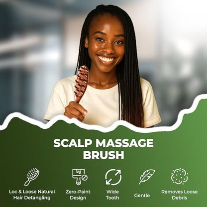 Locsanity Sandalwood Dreadlocks Brush - Natural Wooden Loc Brush with Wide Tooth Bristles for Dreads, Twists, Microlocs & Sisterlocks - Ergonomic Scalp Massage Comb for Detangling & Retwist Avelisse