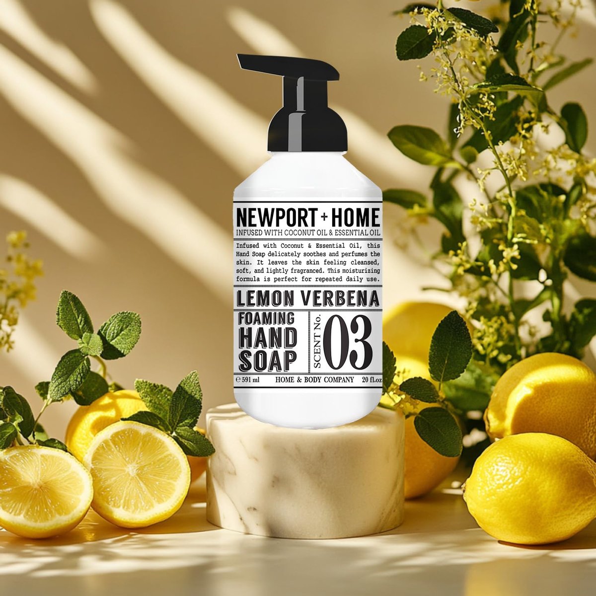 Newport Home Foaming Hand Soap 4-Pack – 20oz Bottles, Lemon Verbena & Fresh Coconut Scents by Home & Body Company Avelisse